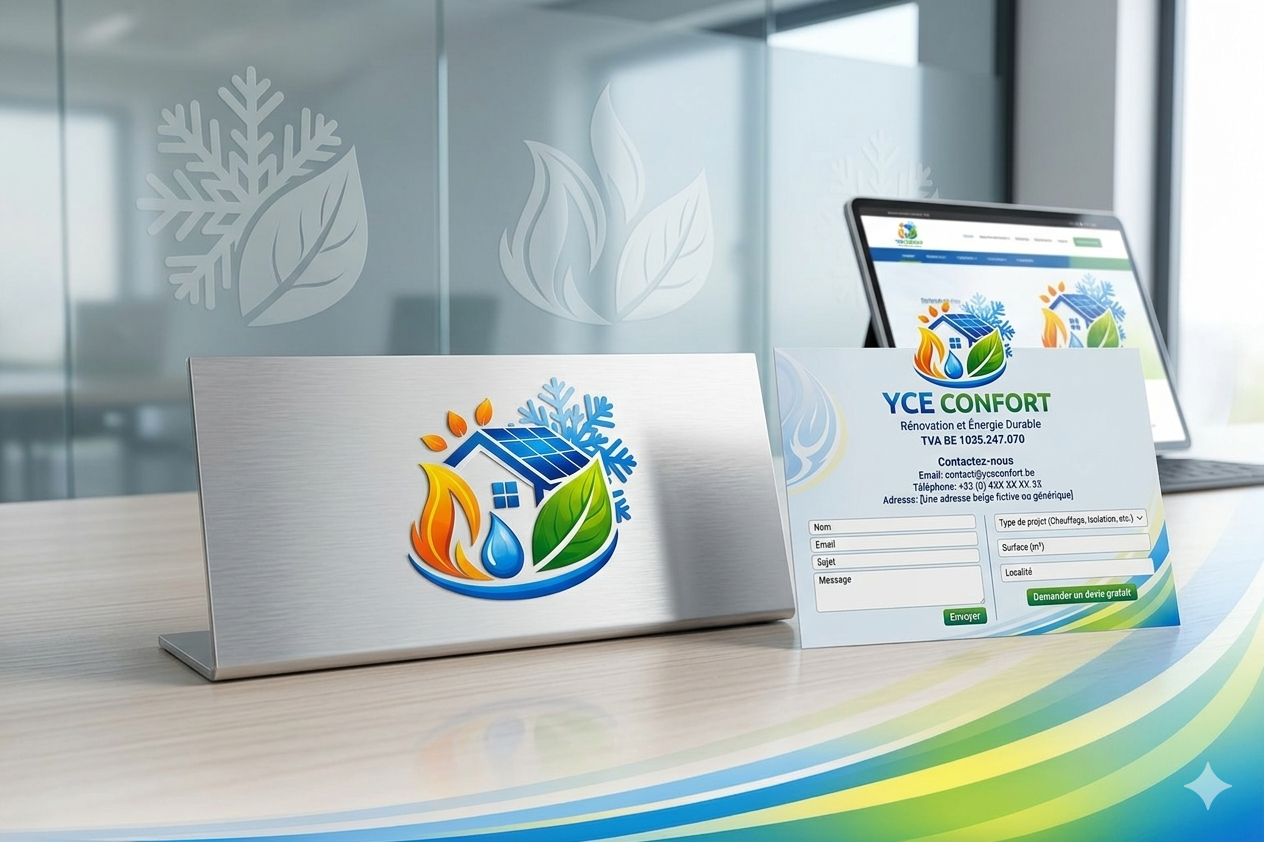 Visuel de contact Yce Confort avec identité graphique et formulaire de demande