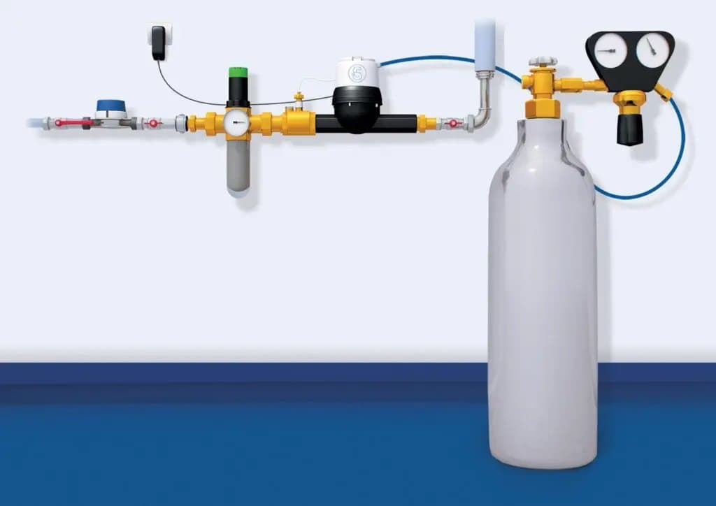 Schéma d'une installation SoluCalc complète après le compteur d'eau